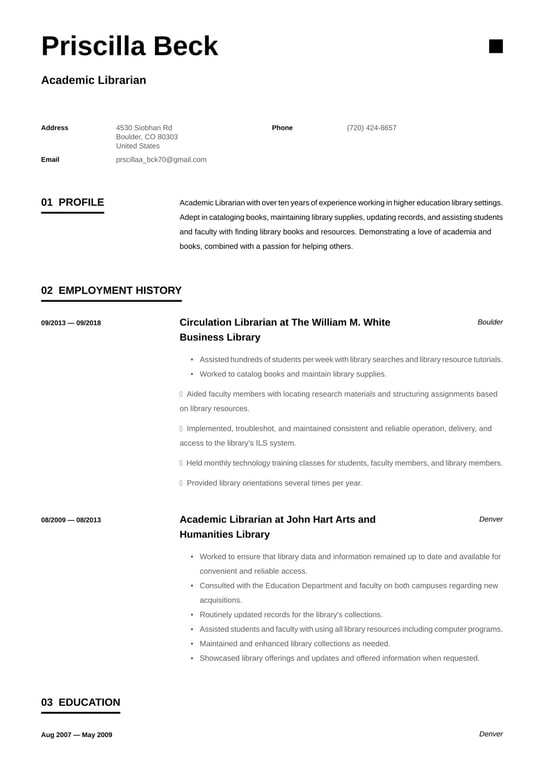 Academic Librarian resume examples & templates