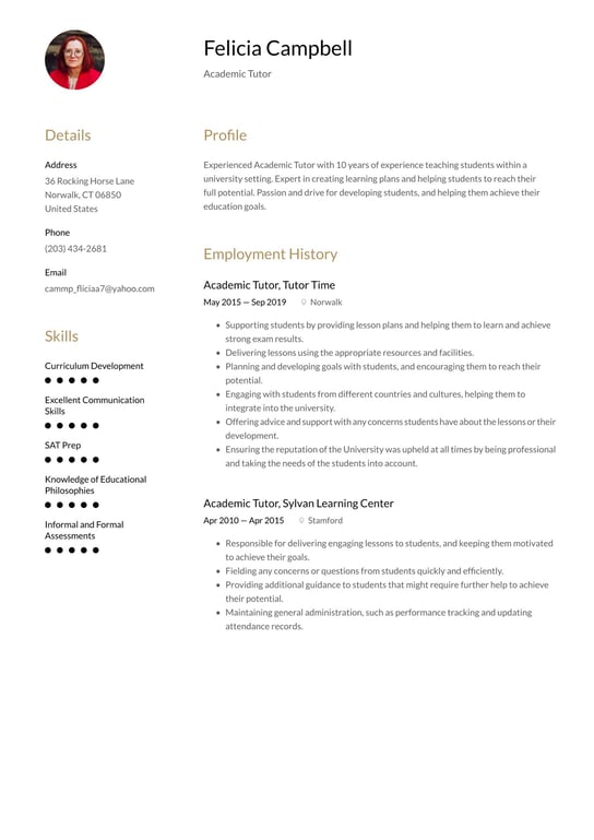 Academic Tutor resume examples & templates
