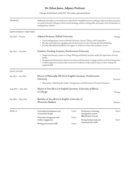 Adjunct Professor resume examples & templates