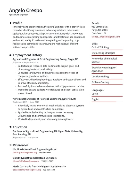 Agricultural Engineer resume examples & templates