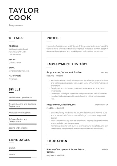 Simple resume template Clean