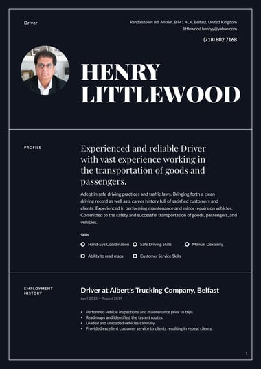 One column CV template Authority