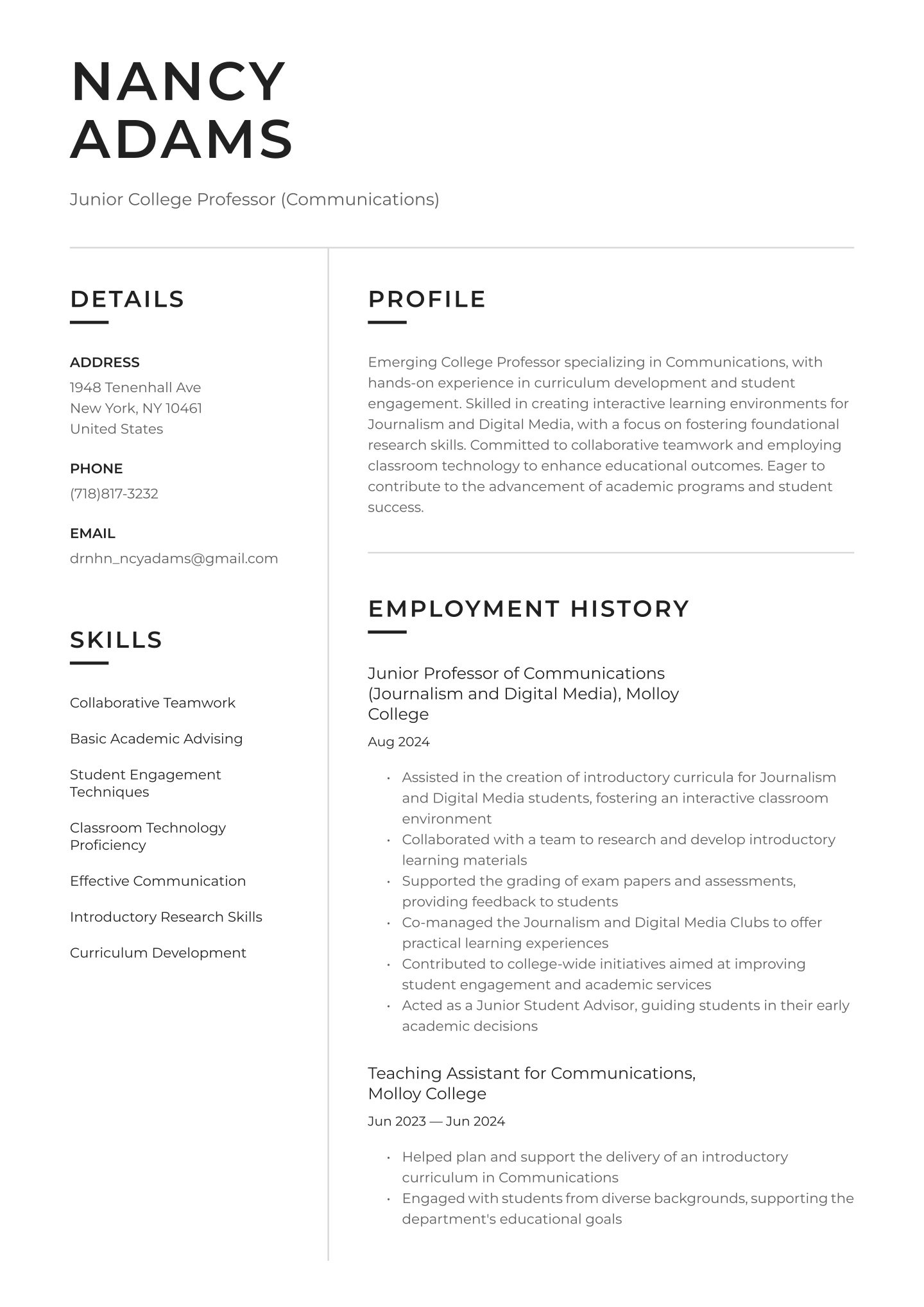 Entry-level College Professor Translation missing: en.examples.cover_letter_example