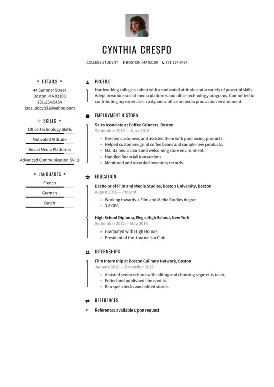 College Student resume examples & templates