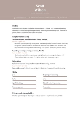 Computer Science Internship resume examples & templates