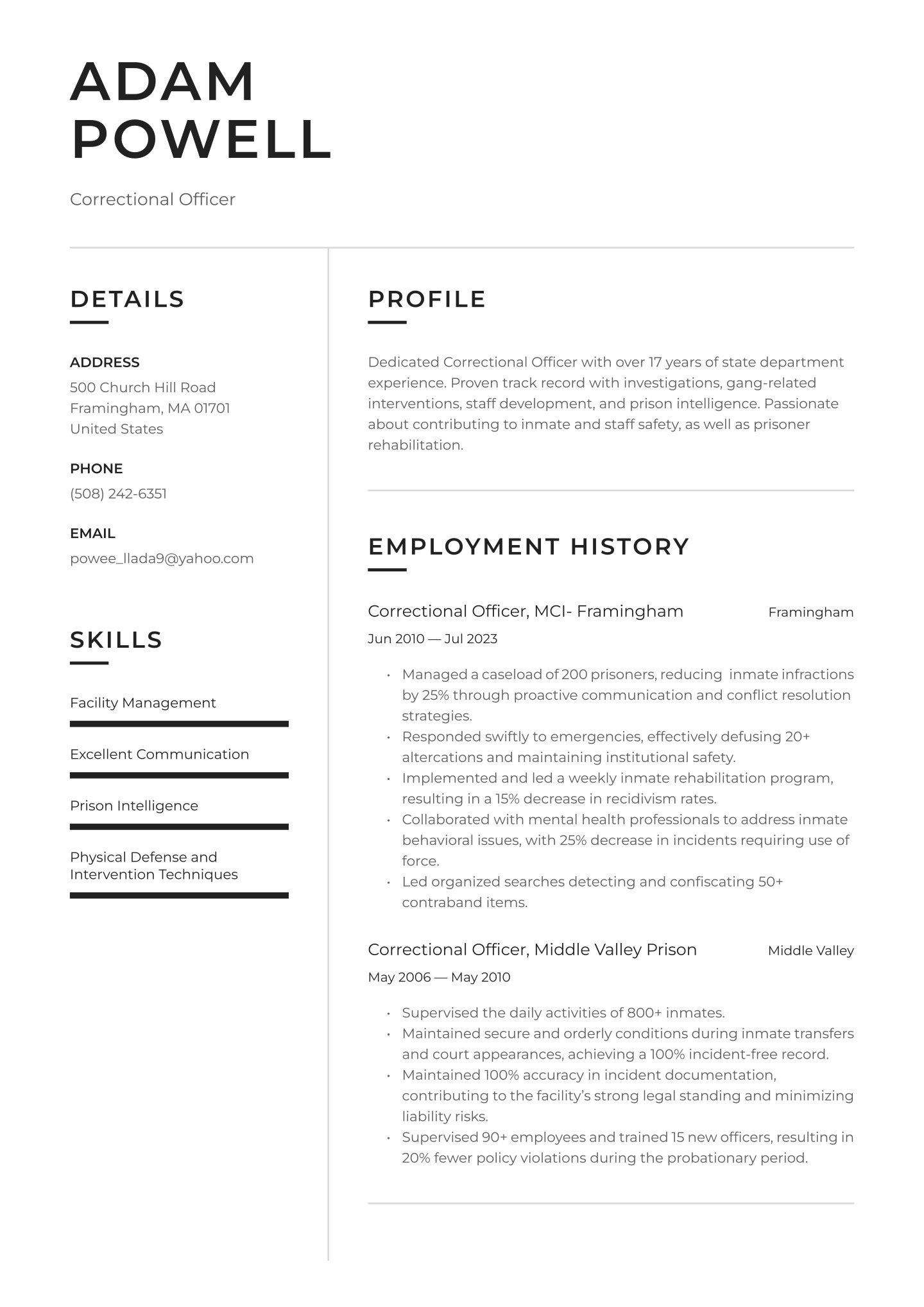 Mid-career Correctional Officer Translation missing: en.examples.cover_letter_example