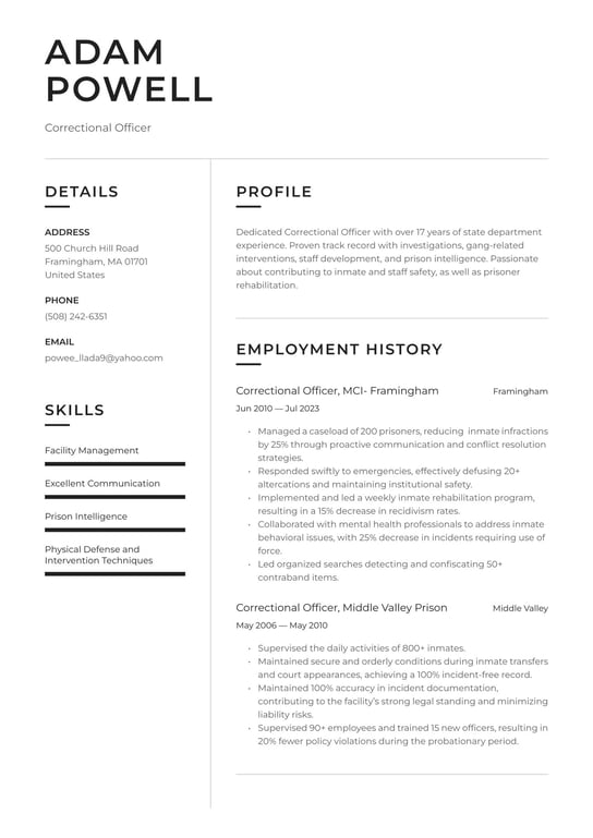 Correctional Officer resume examples & templates