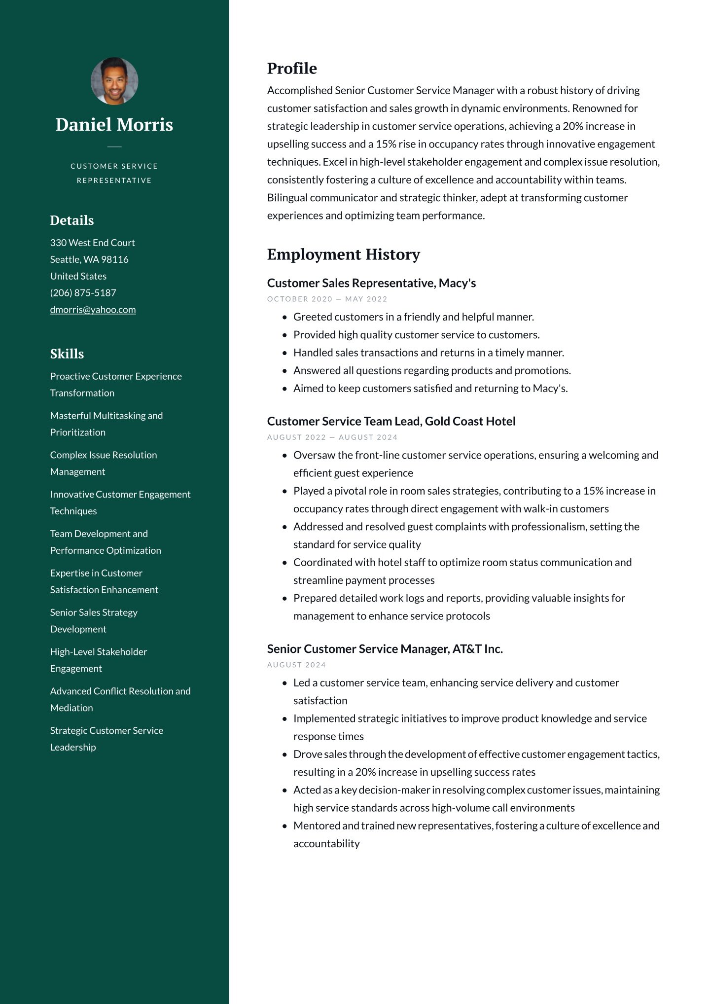 Senior-level Customer Service Representative Translation missing: en.examples.cover_letter_example