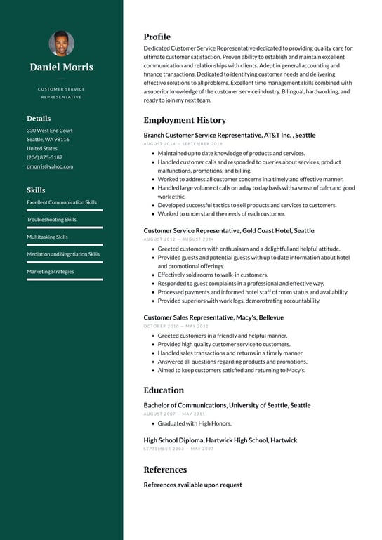 Customer Service Representative resume examples & templates