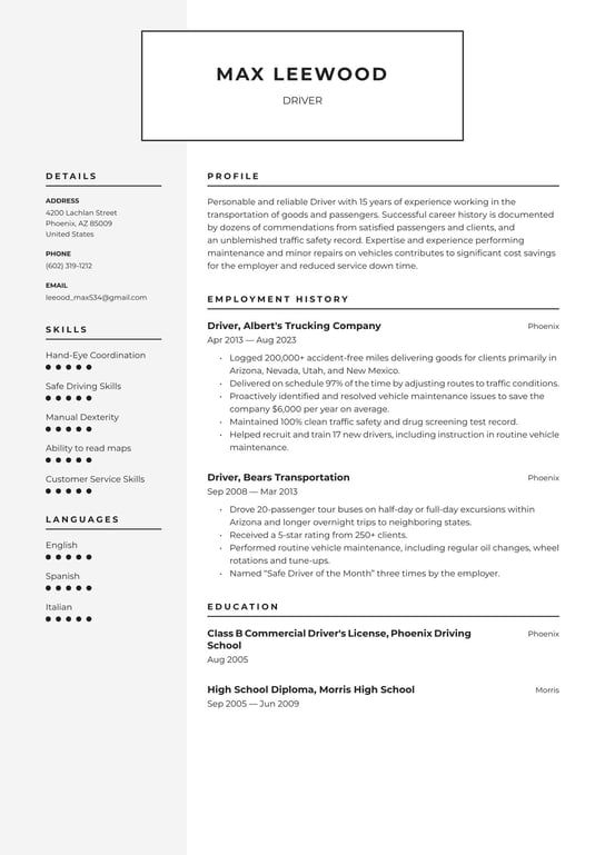 Driver resume examples & templates