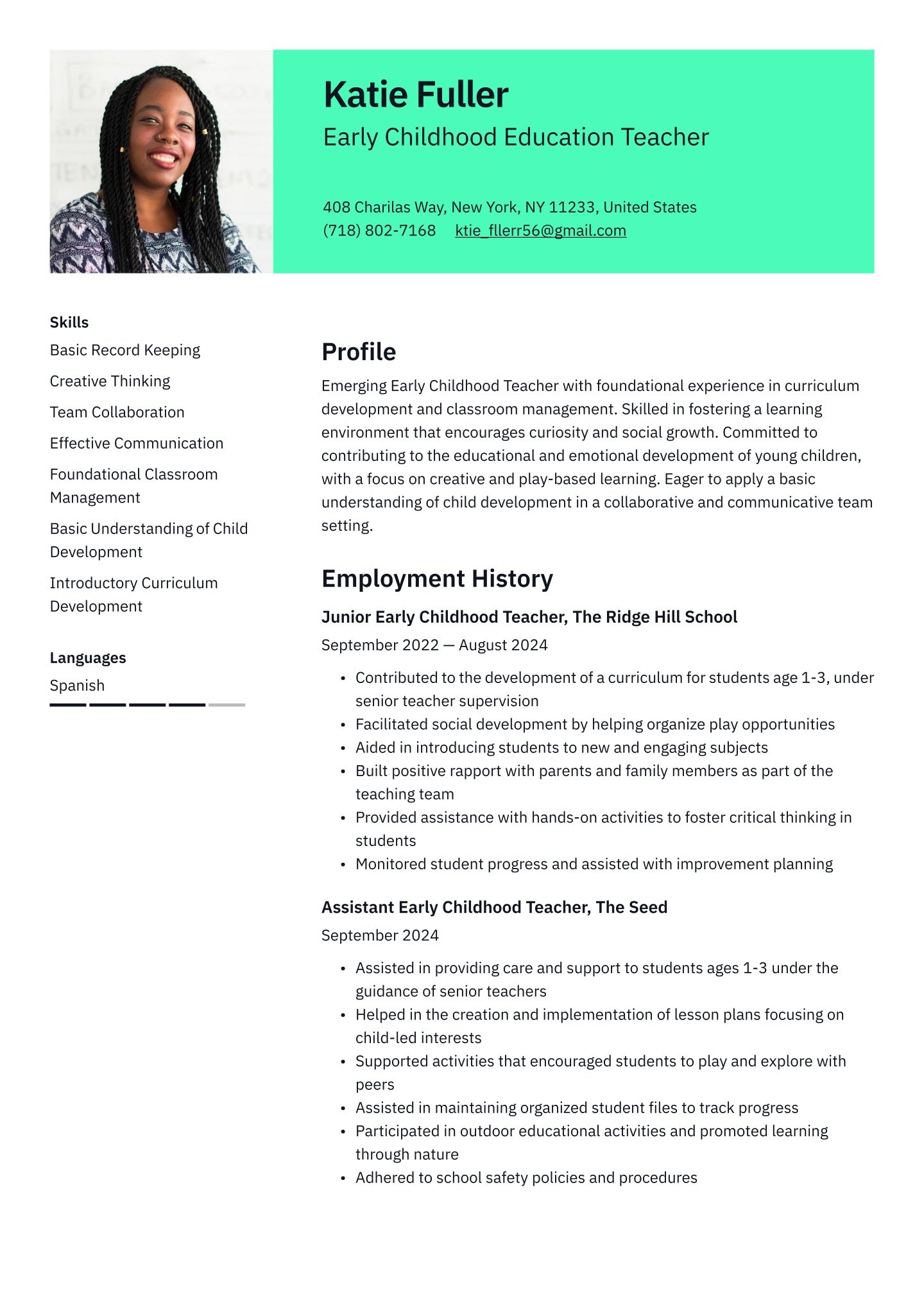 Entry-level Early Childhood Educator Translation missing: en.examples.cover_letter_example