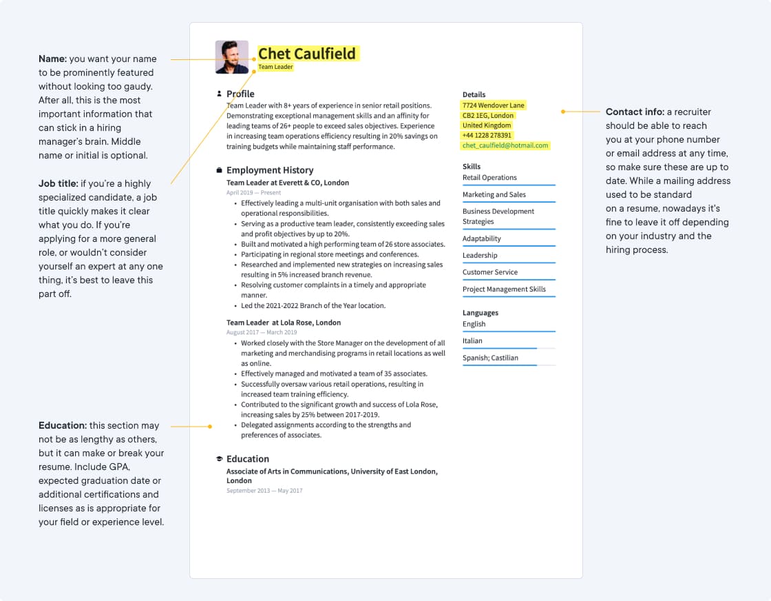 cv example essential components