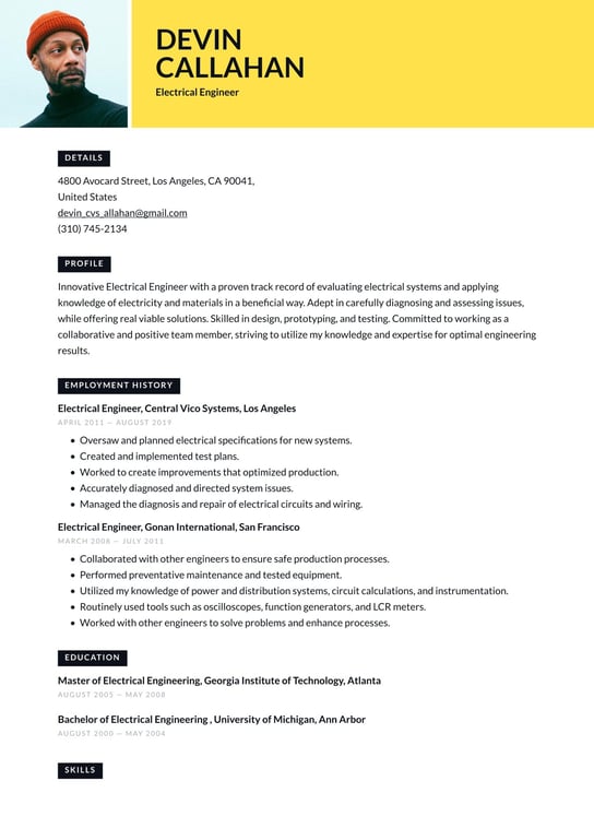 Electrical Engineer resume examples & templates