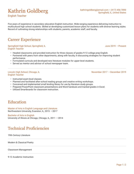 English Teacher resume examples & templates