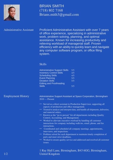 One column CV template Statement