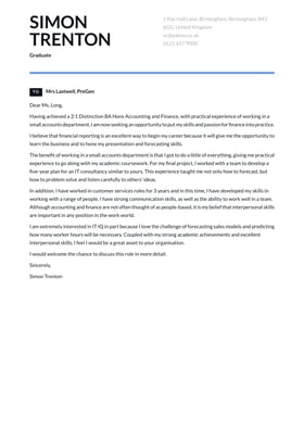 Graduate cover letter example
