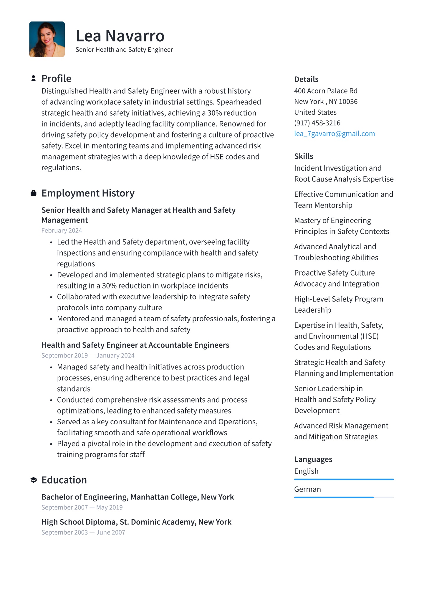 Senior-level Health and Safety Engineer Translation missing: en.examples.cover_letter_example