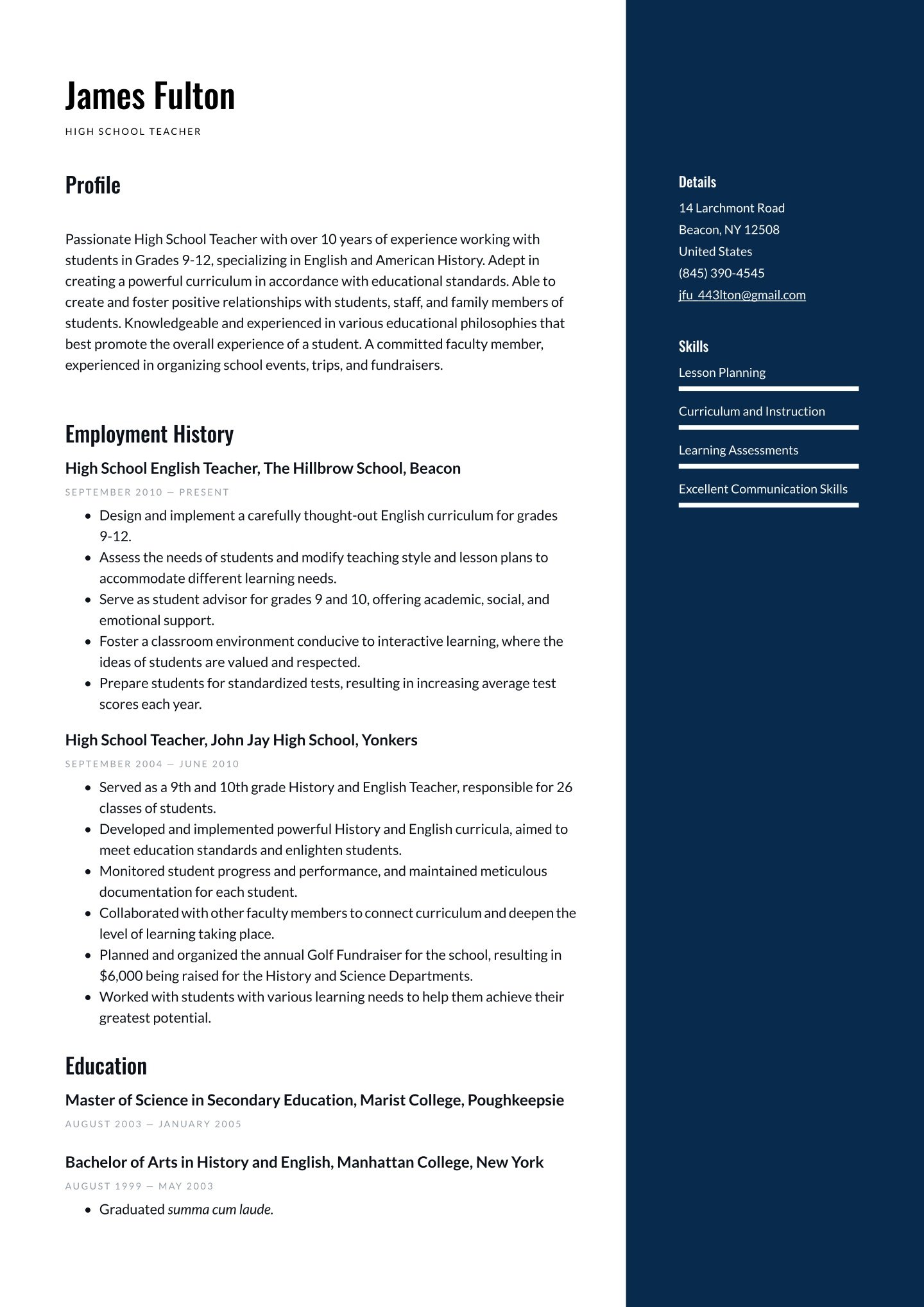 Mid-career High School Teacher Translation missing: en.examples.cover_letter_example