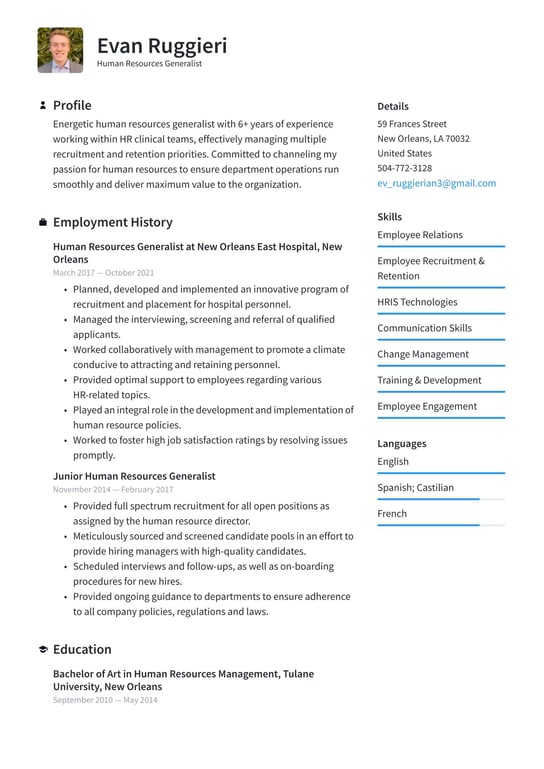 Human Resources resume examples & templates