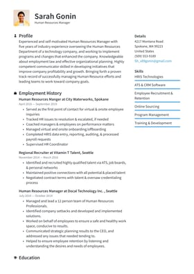 Human Resources Manager resume examples & templates
