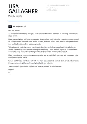 Marketing cover letter example