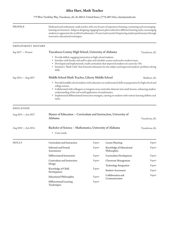 Math Teacher resume examples & templates