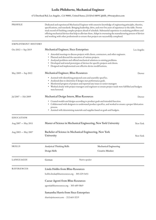 Mechanical Engineer resume examples & templates