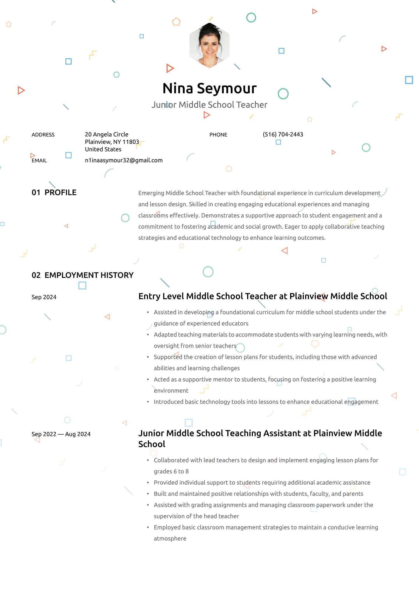 Entry-level Middle School Teacher Translation missing: en.examples.cover_letter_example