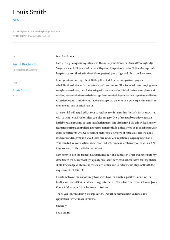 NHS cover letter example