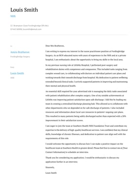NHS cover letter example
