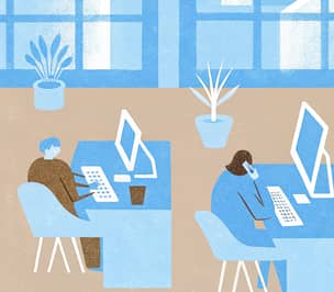 A cartoon image of office workers