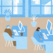 A cartoon image of office workers