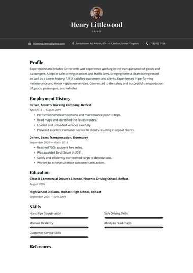 One column CV template Bold