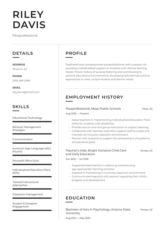 Paraprofessional resume examples & templates