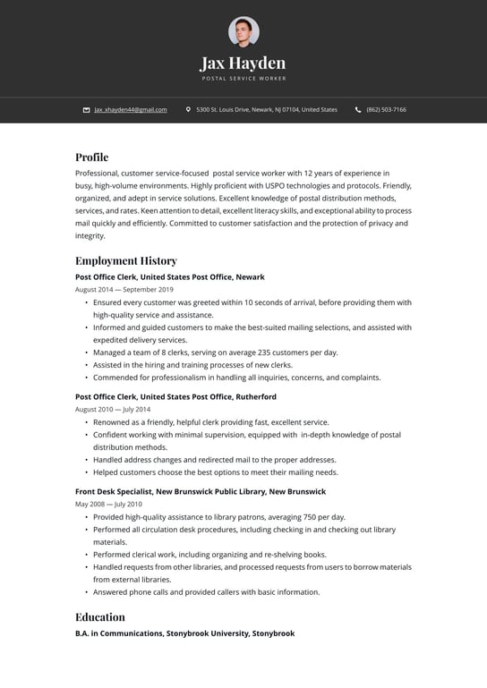 Postal Service Worker resume examples & templates