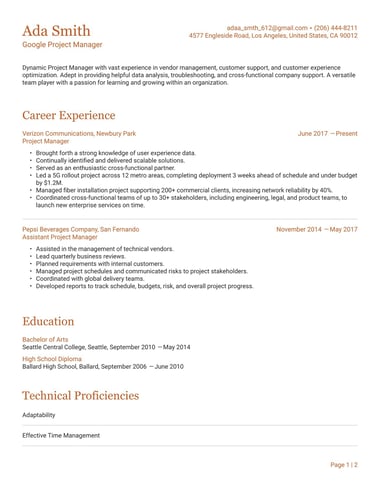 Simple resume template Precision ATS