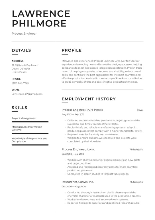 Process Engineer resume examples & templates