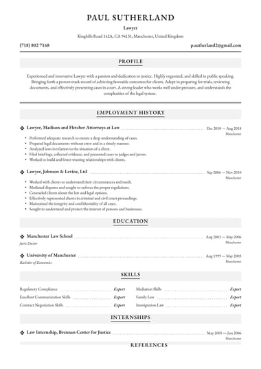 One column CV template Traditional