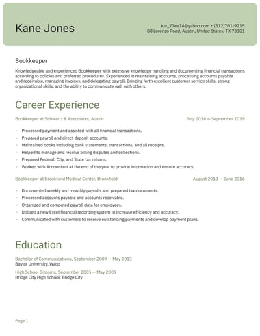 Simple resume template Header ATS