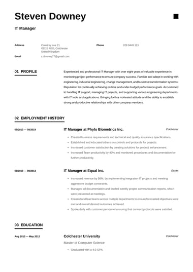 One column CV template Minimalist