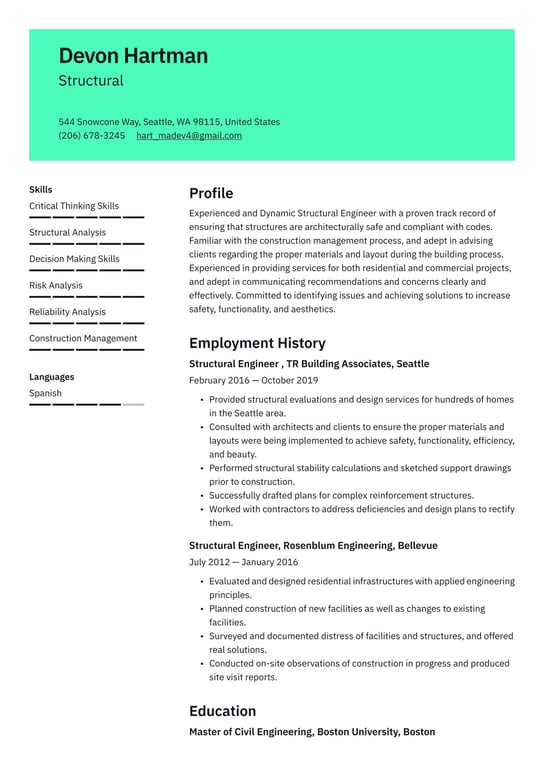 Structural Engineer resume examples & templates