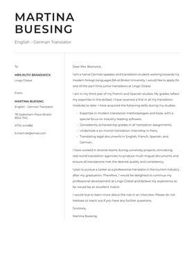 Student cover letter example