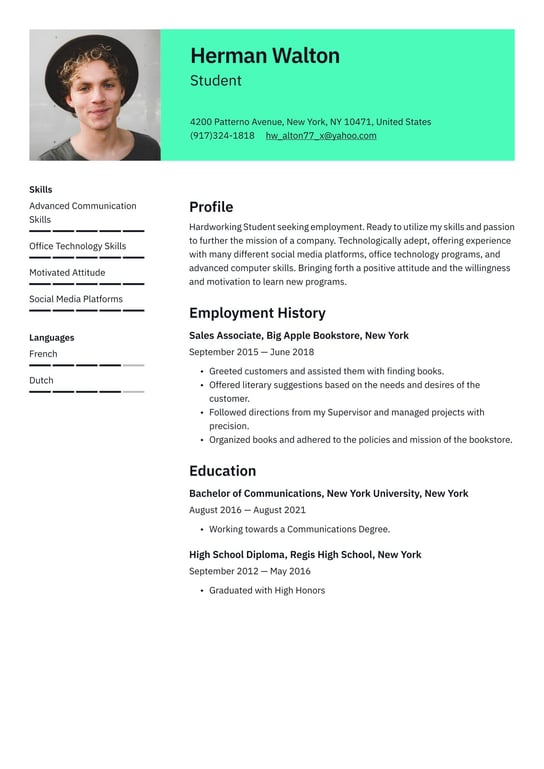 Student resume examples & templates