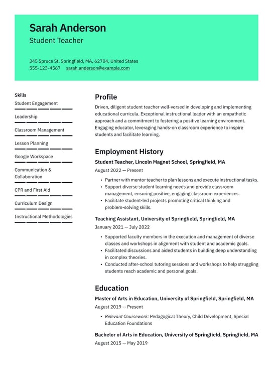 Student Teacher resume examples & templates