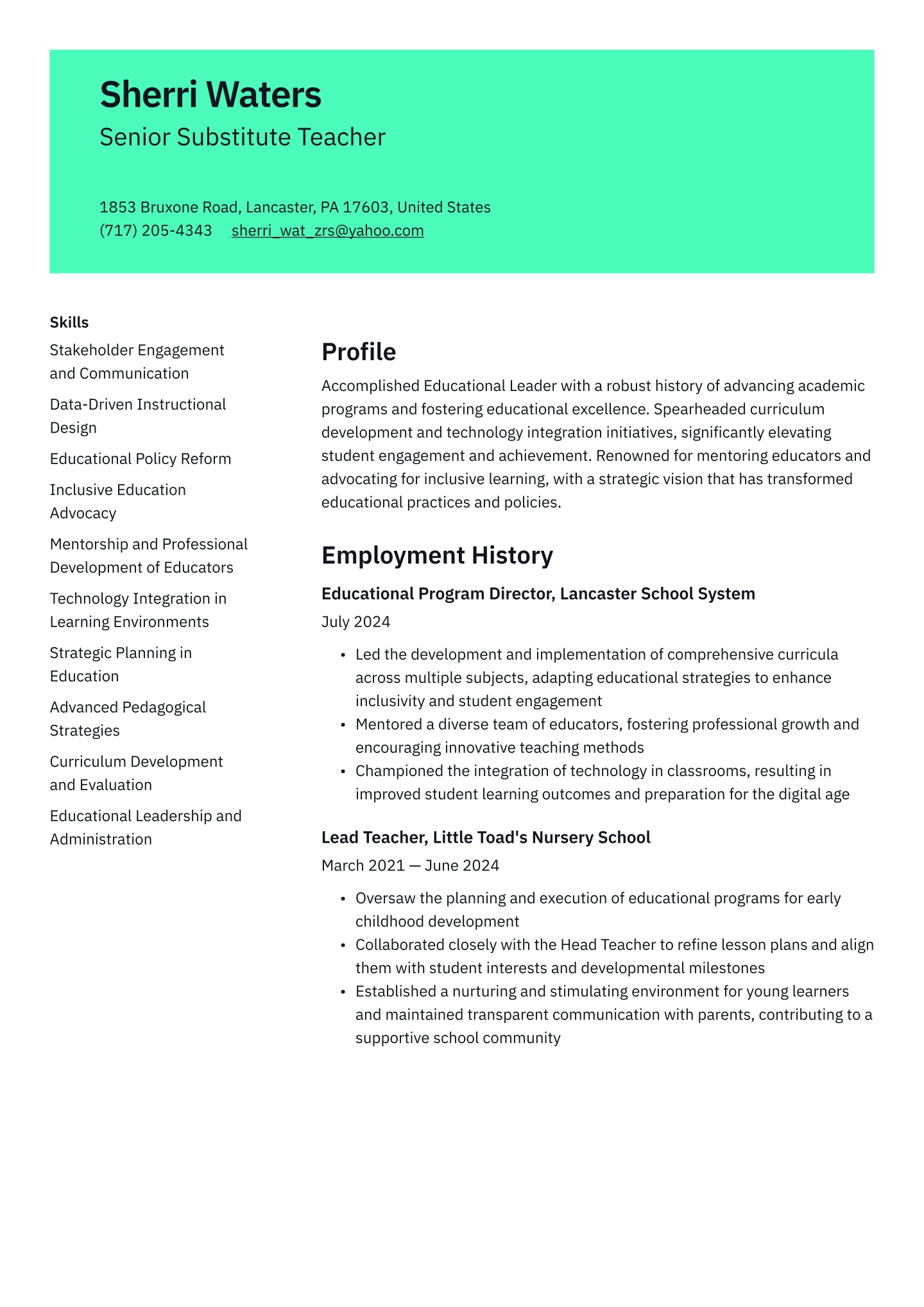 Senior-level Substitute Teacher  Translation missing: en.examples.cover_letter_example