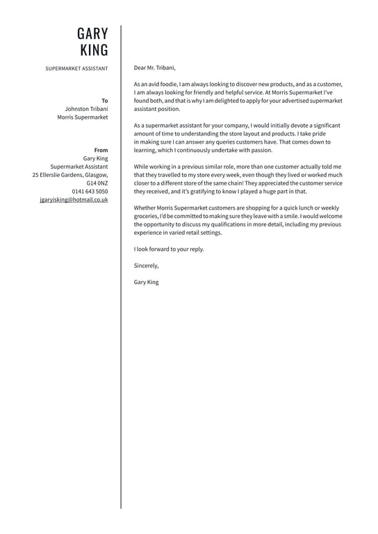 Supermarket cover letter example