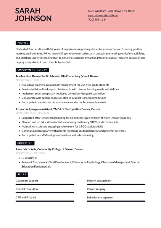 Teacher Aide resume examples & templates