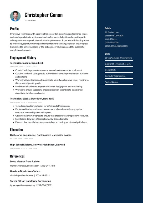 Technician resume examples & templates