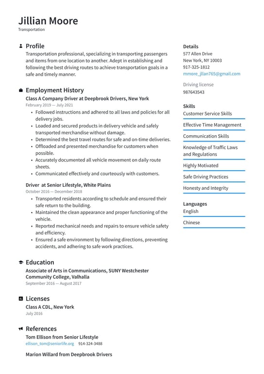 Transportation resume examples & templates