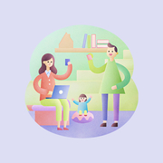 Parents working next to their children